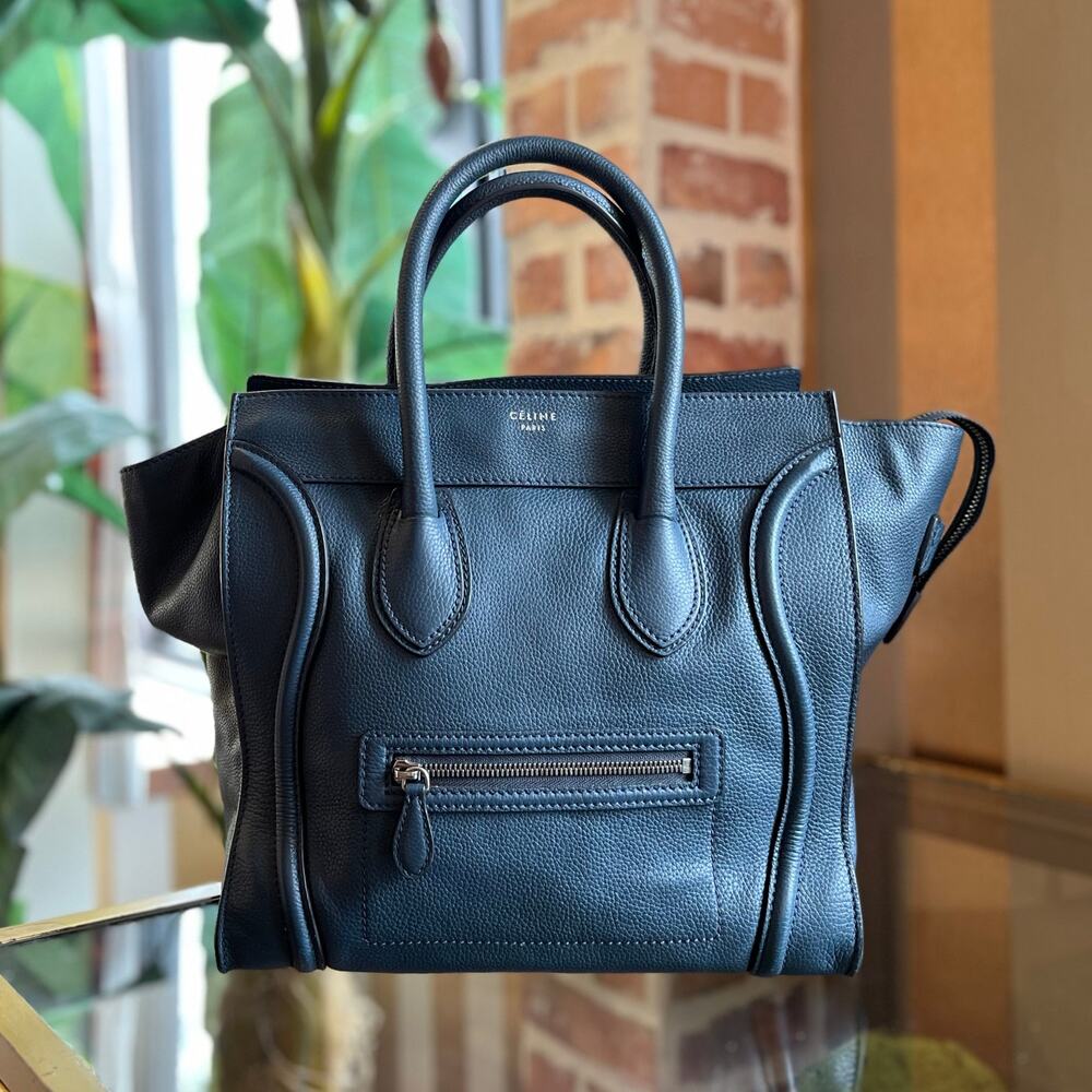CELINE Luggage Mini Navy Blue Drummed Calfskin Leather Tote